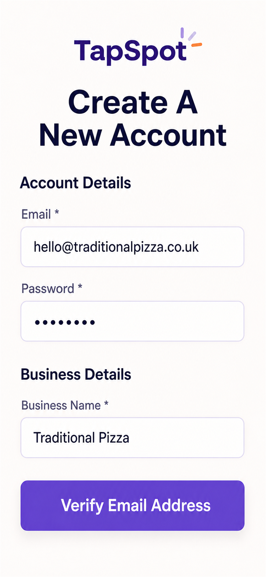 TapSpot onboarding wizard screen