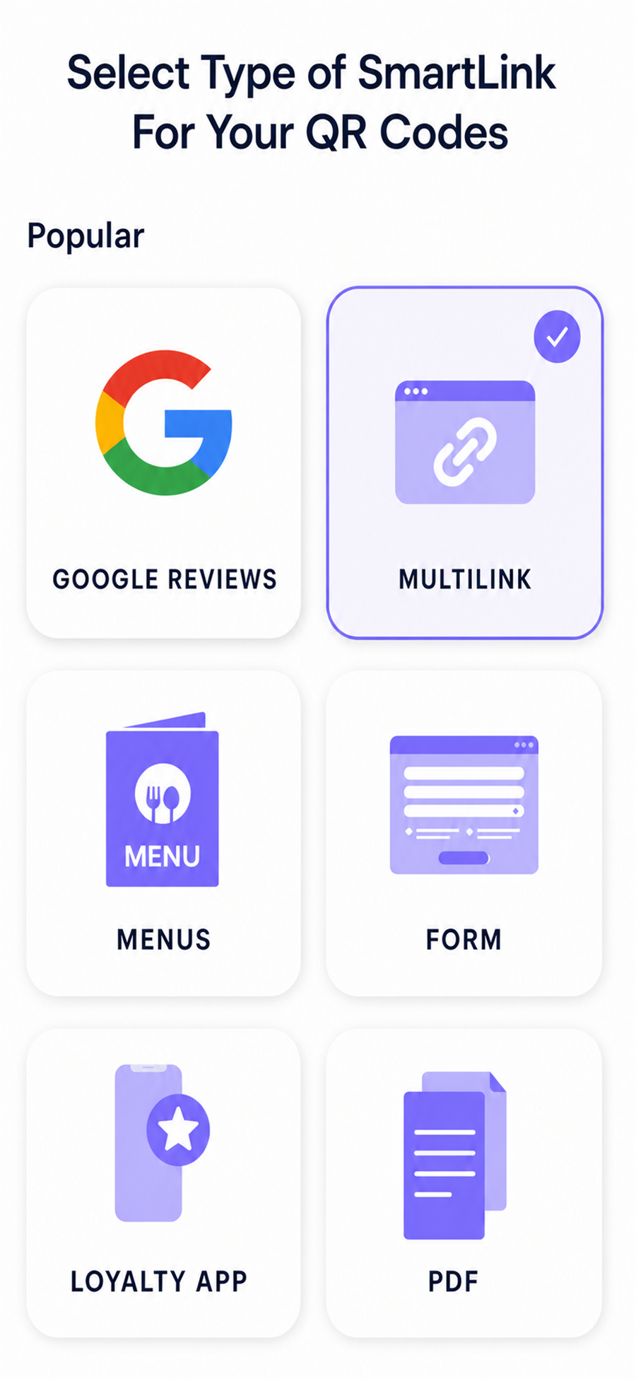 TapSpot SmartLink type selection screen