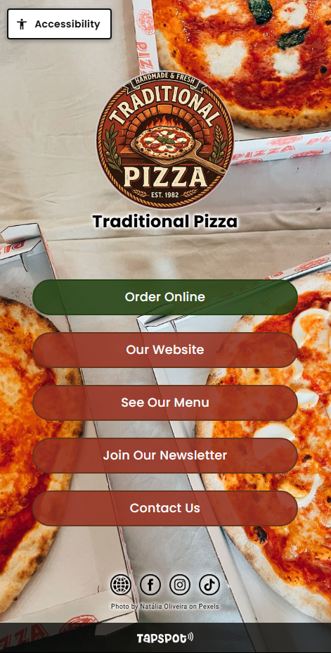 TapSpot customer experience page for Traditional Pizza